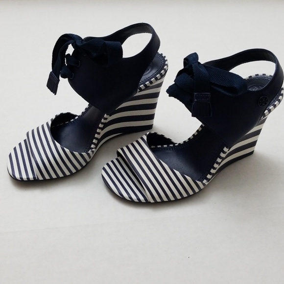 Tory Burch Shoes - Tory Burch Nautical Strips Wedge Sandal